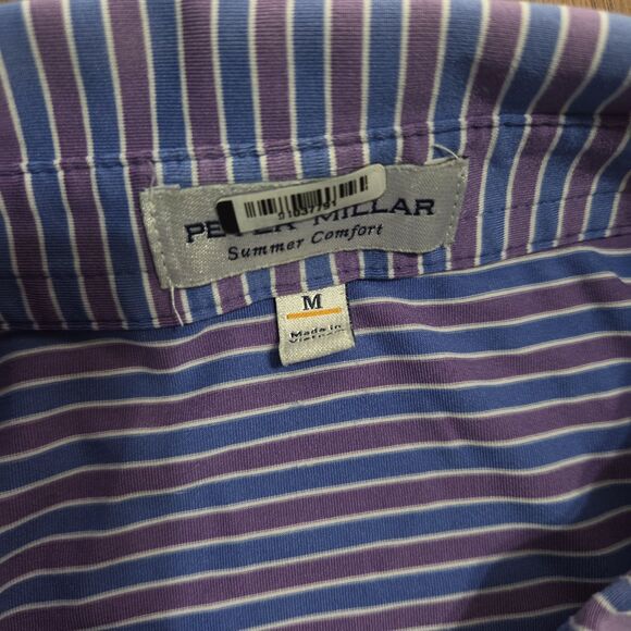 Peter Millar Summer Comfort Polo Medium Blue Striped Performance Golf Stretch - Picture 3 of 8
